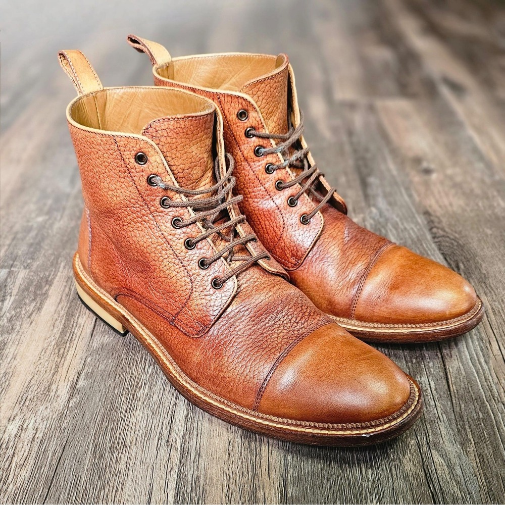 Taft Dragon Boot Rust Pebbled Leather Cap Toe Lace Up Boots Mens 41 Handcrafted